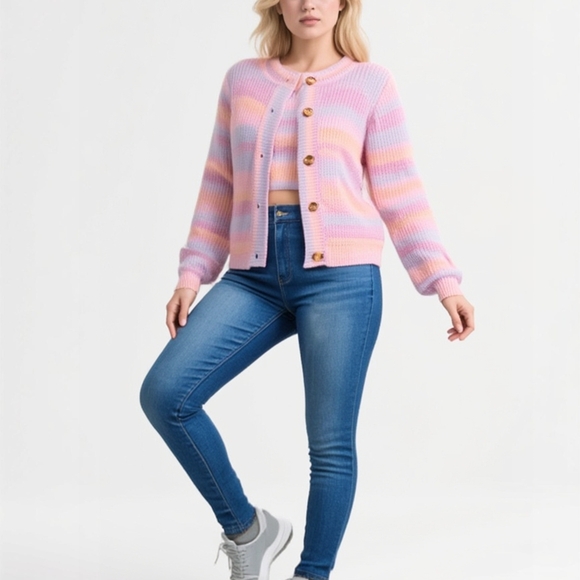 Pastel Striped Women's Sweater Set - Picture 6 of 8